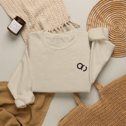 Minimalist White Crewneck Sweatshirt with Small Black Loop Logo