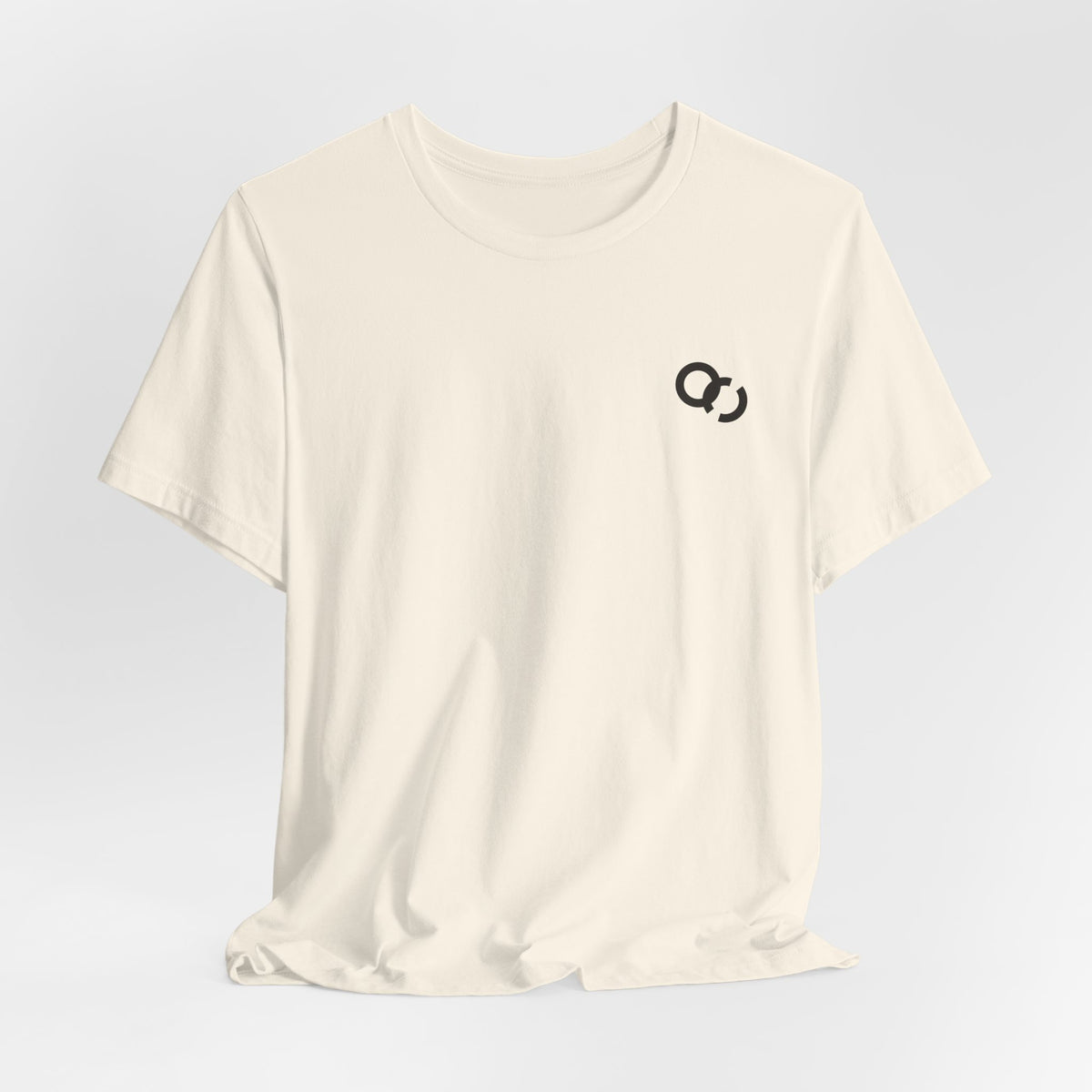 Minimal Infinity Loop Tee — Small Black Chest Logo T‑Shirt