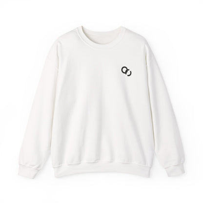 Minimalist White Crewneck Sweatshirt with Small Black Loop Logo