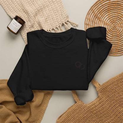 Minimalist White Crewneck Sweatshirt with Small Black Loop Logo