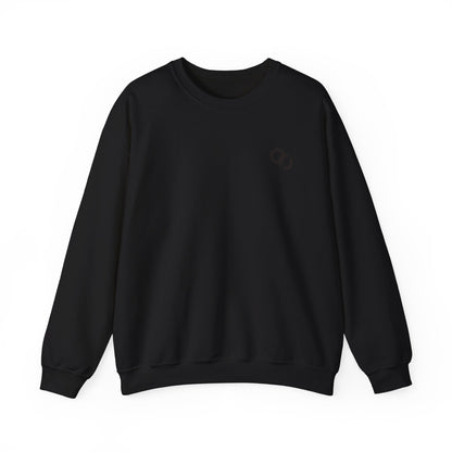 Minimalist White Crewneck Sweatshirt with Small Black Loop Logo
