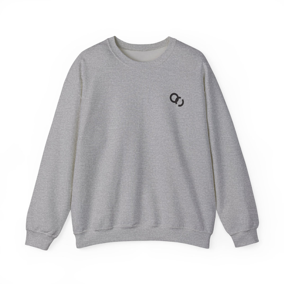 Minimalist White Crewneck Sweatshirt with Small Black Loop Logo