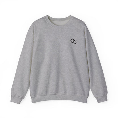 Minimalist White Crewneck Sweatshirt with Small Black Loop Logo