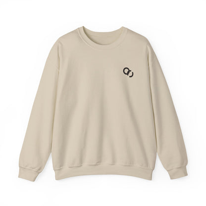 Minimalist White Crewneck Sweatshirt with Small Black Loop Logo