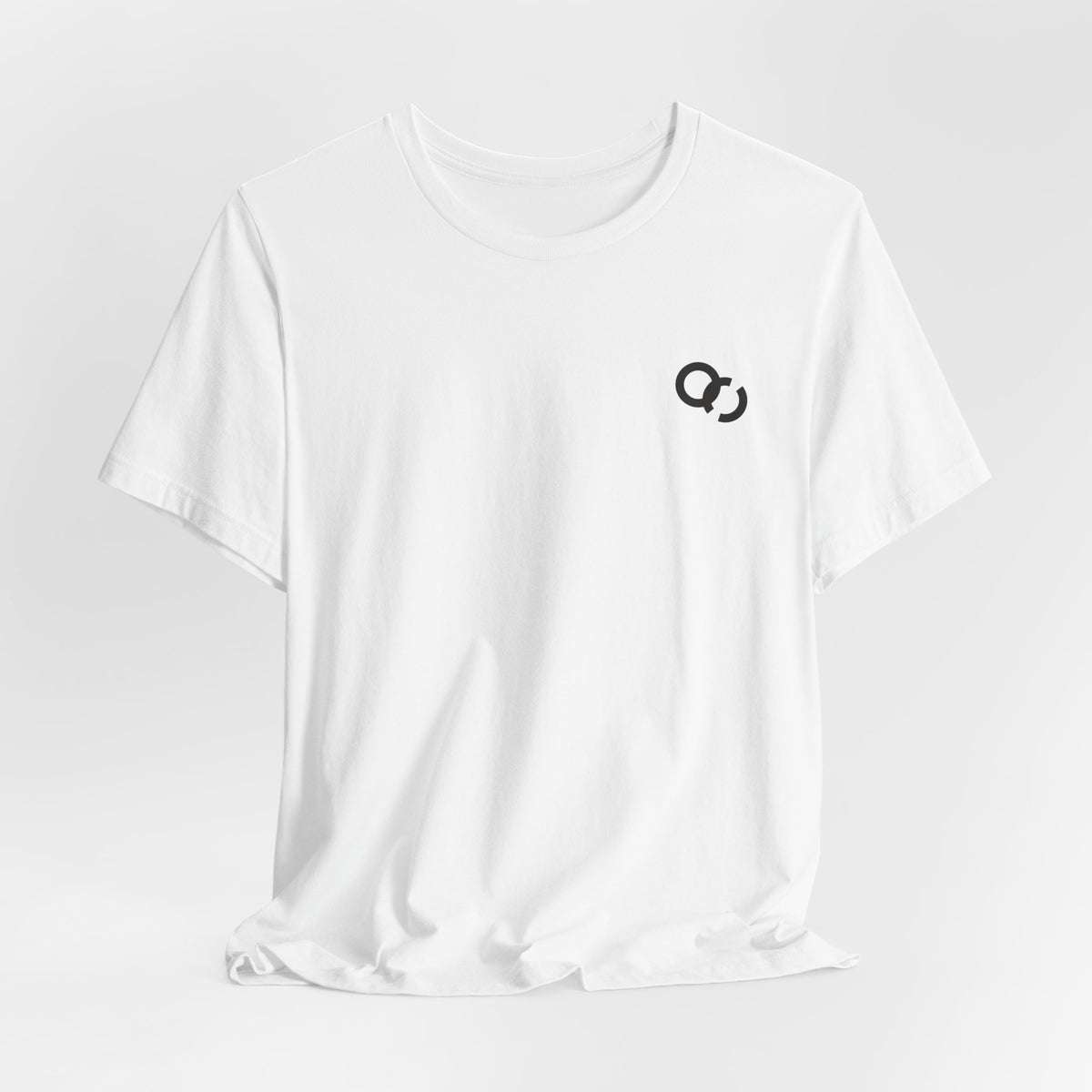 Minimal Infinity Loop Tee — Small Black Chest Logo T‑Shirt