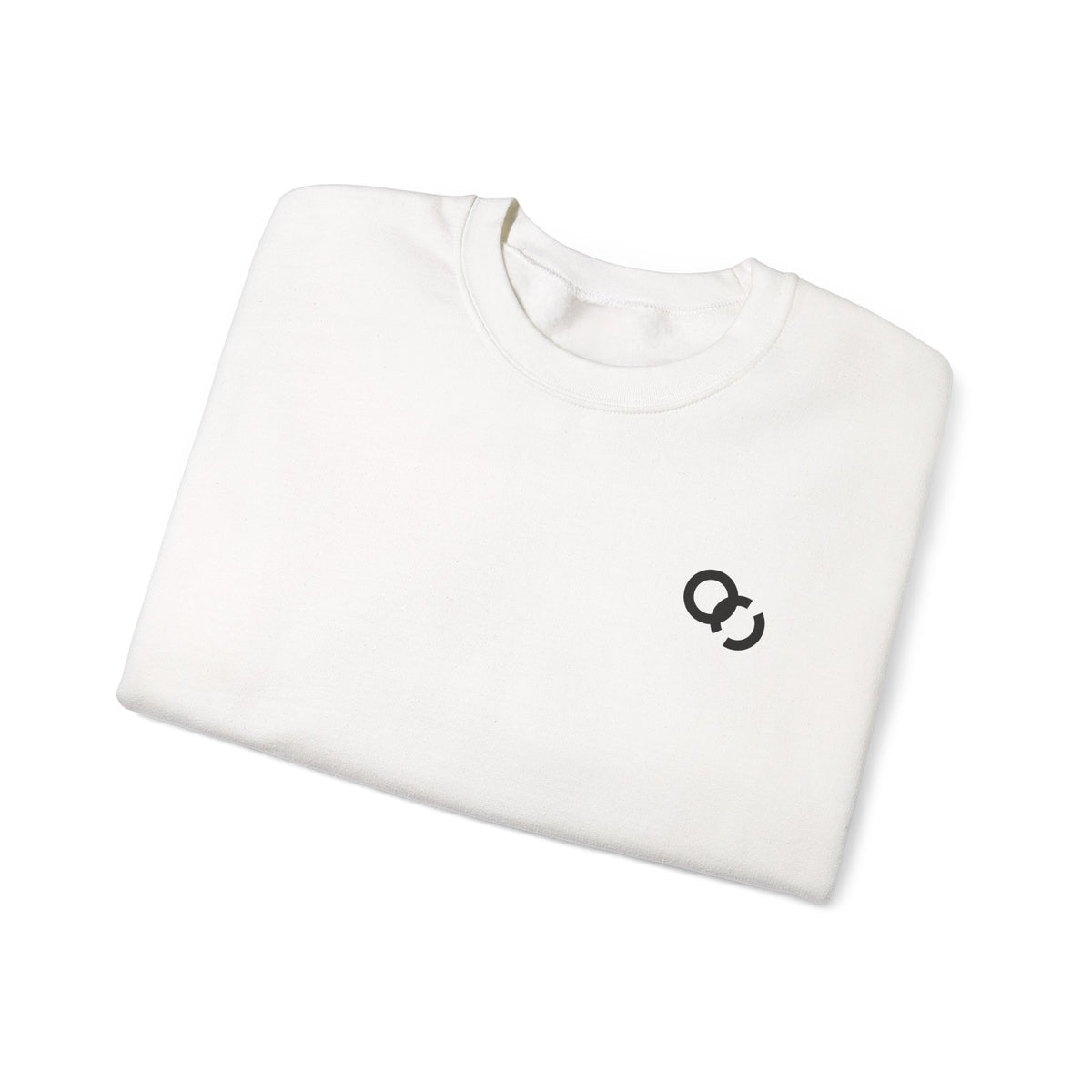 Minimalist White Crewneck Sweatshirt with Small Black Loop Logo