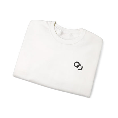Minimalist White Crewneck Sweatshirt with Small Black Loop Logo