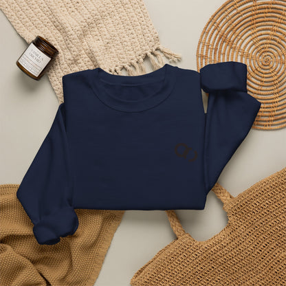 Minimalist White Crewneck Sweatshirt with Small Black Loop Logo