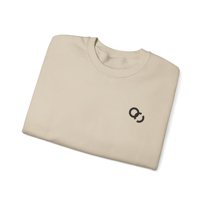 Minimalist White Crewneck Sweatshirt with Small Black Loop Logo