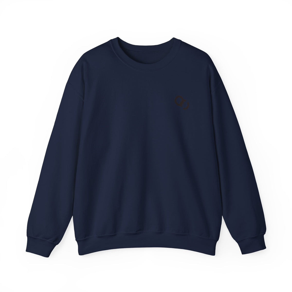 Minimalist White Crewneck Sweatshirt with Small Black Loop Logo